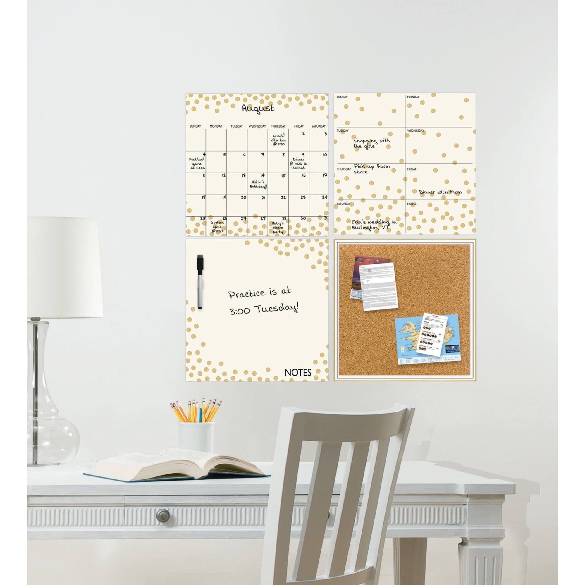 WallPops Gold Confetti Dry Erase Calendar & Corkboard Set